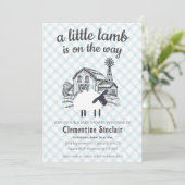 001 Sky Blue A Little Lamb Gingham Baby Shower 招待状 (スタンド正面)