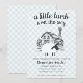001 Sky Blue A Little Lamb Gingham Baby Shower 招待状 (正面/裏面)