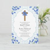 001 Sky Blue Blossom Rustic Cross Design Baptism 招待状 (スタンド正面)