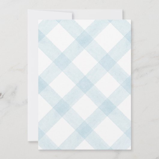 001 Sky Blue Teddy Bear Gingham Baby Shower 招待状 (裏面)