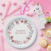 001 Sky Blue Wildflower Bow Frame Gingham ペーパープレート (パーティー)