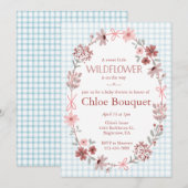 001 Sky Blue Wildflower Bow Frame on Gingham Baby 招待状 (正面/裏面)