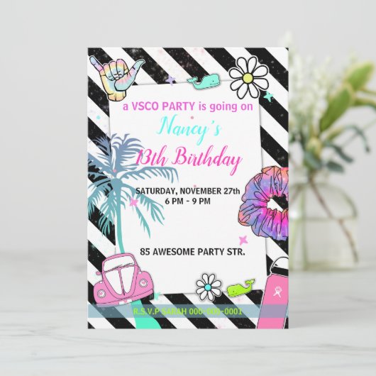 001 VSCOトレンドのティーンの女子パーティー 招待状 (スタンド正面)