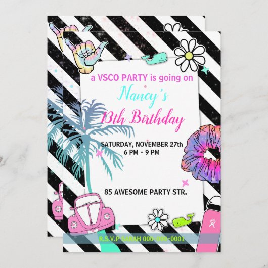 001 VSCOトレンドのティーンの女子パーティー 招待状 (正面/裏面)