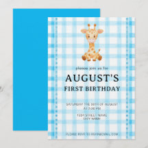 002 セルリアンブルー チェック ギラフ 誕生日 招待状