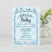 002 セルリアン ウォーターカラー ギンガム 鳥 ベビーシャワー 招待状 (スタンド正面)