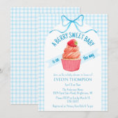002 Cerulean Berry Sweet Strawberry Baby Shower 招待状 (正面/裏面)