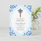 002 Cerulean Blossom Rustic Cross Design Baptism 招待状 (スタンド正面)