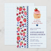002 Cerulean Blue Berry Patch Cupcake Baby Shower 招待状 (正面/裏面)