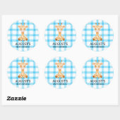 002 Cerulean Blue Check Giraffe Sticker ラウンドシール (シート)