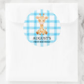 002 Cerulean Blue Check Giraffe Sticker ラウンドシール (バッグ)