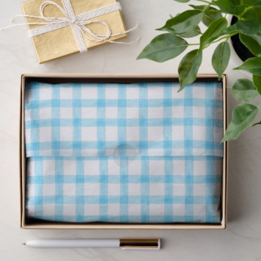 002 Cerulean Blue Gingham Tissue Paper 薄葉紙 (ギフト)