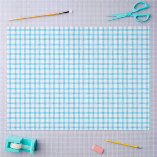 002 Cerulean Blue Gingham Tissue Paper 薄葉紙 (クラフト)