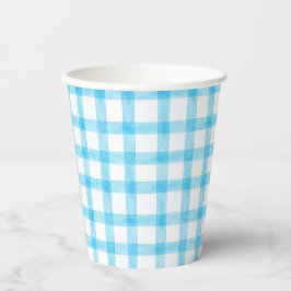 002 Cerulean Blue Watercolor Gingham Paper Cups 紙コップ