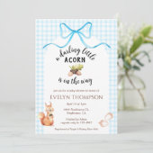 002 Cerulean Squirrel Acorn Gingham Baby Shower 招待状 (スタンド正面)