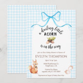 002 Cerulean Squirrel Acorn Gingham Baby Shower 招待状 (正面/裏面)