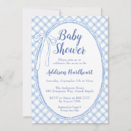 003 コバルトブルーの伝統的なレースギンガムベビーシャワー 招待状