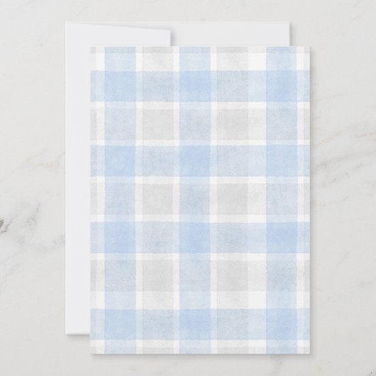 003 Cobalt 020 Fog Sun Plaid Stork Baby Shower 招待状 (裏面)