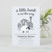 003 Cobalt Blue A Little Lamb Gingham Baby Shower 招待状 (スタンド正面)