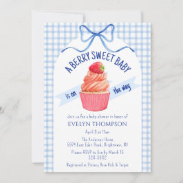 003 Cobalt Blue Berry Sweet Strawberry Baby Shower 招待状