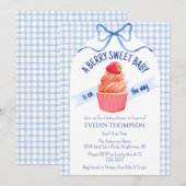 003 Cobalt Blue Berry Sweet Strawberry Baby Shower 招待状 (正面/裏面)