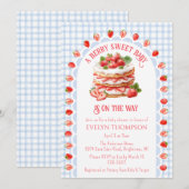 003 Cobalt Blue Strawberry Shortcake Baby Shower 招待状 (正面/裏面)
