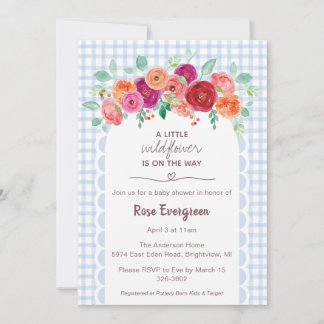 003 Cobalt Blue Watercolor Wildflower Baby Shower 招待状