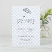 003 Cobalt Modern Umbrella Baby Sprinkle Gingham 招待状 (スタンド正面)