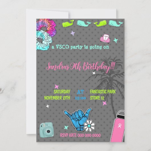 00410代の若者ガールのパーティーvscoトレンドをテーマ 招待状 (正面)