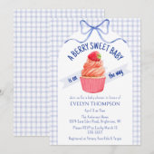 004 藍紫色藍莓甜莓草莓嬰兒洗禮派對 招待状 (正面/裏面)