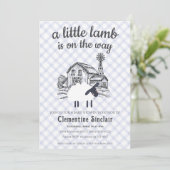 004 Indigo Blue A Little Lamb Gingham Baby Shower 招待状 (スタンド正面)