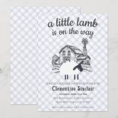 004 Indigo Blue A Little Lamb Gingham Baby Shower 招待状 (正面/裏面)