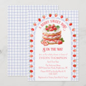 004 Indigo Blue Strawberry Shortcake Baby Shower 招待状 (正面/裏面)
