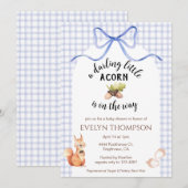 004 Indigo Cute Squirrel Acorn Gingham Baby Shower 招待状 (正面/裏面)