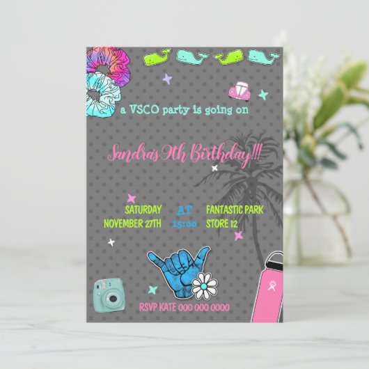 004 VSCOトレンドのティーンガールパーティー 招待状 (スタンド正面)