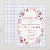 005 アイリス パープル ワイルドフラワー ボウ ギンガム ベビーシャワー 招待状 (正面/裏面)