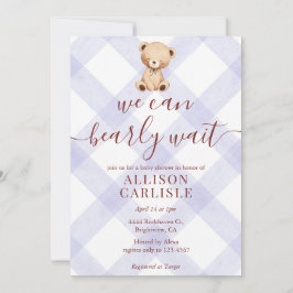 005 アイリス ラベンダー テディベア ギンガム ベビーシャワー 招待状