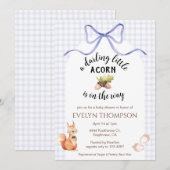 005 Iris Cute Squirrel Acorn Gingham Baby Shower 招待状 (正面/裏面)