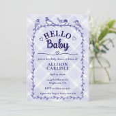 005 Iris Watercolor Gingham Birds Baby Shower 招待状 (スタンド正面)