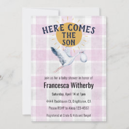 006 Wine 020 Fog Sun Plaid Stork Baby Shower 招待状