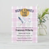 006 Wine 020 Fog Sun Plaid Stork Baby Shower 招待状 (スタンド正面)