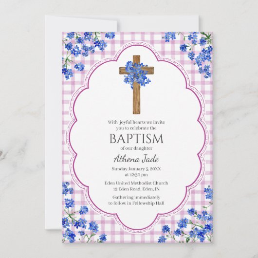 006 Wine Blossom Rustic Cross Design Baptism 招待状 (正面)