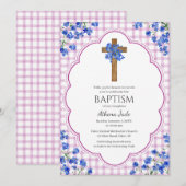 006 Wine Blossom Rustic Cross Design Baptism 招待状 (正面/裏面)