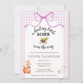 006 Wine Cute Squirrel Acorn Gingham Baby Shower 招待状 (正面)