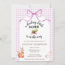 006 Wine Cute Squirrel Acorn Gingham Baby Shower 招待状