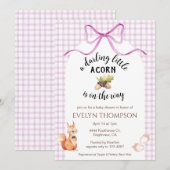 006 Wine Cute Squirrel Acorn Gingham Baby Shower 招待状 (正面/裏面)