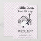 006 Wine Purple A Little Lamb Gingham Baby Shower 招待状 (正面/裏面)