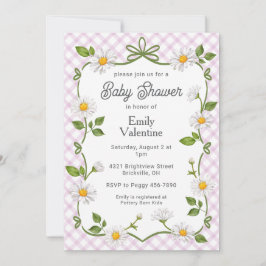 006 Wine Purple Floral Daisy Plaid Baby Shower 招待状