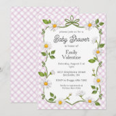 006 Wine Purple Floral Daisy Plaid Baby Shower 招待状 (正面/裏面)