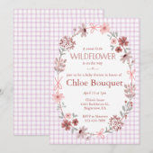 006 Wine Purple Wildflower Bow Gingham Baby Shower 招待状 (正面/裏面)